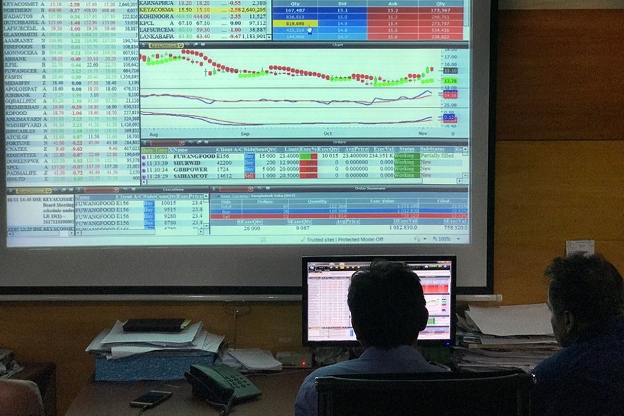 Investors monitoring stock price movements on a TV screen at a brokerage house in the capital city — FE/Files
