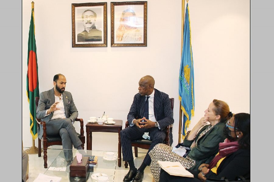 DCCI President Rizwan Rahman is talking to a delegation of the United Nations Technology Bank for Least Developed Countries at DCCI in the city on Tuesday