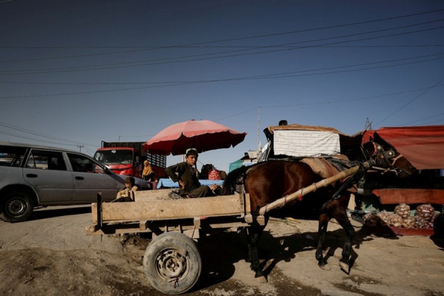 An Afghan boy drives a cart on the outskirts of Kabul, Afghanistan Oct 23, 2021. REUTERS/Zohra Bensemra