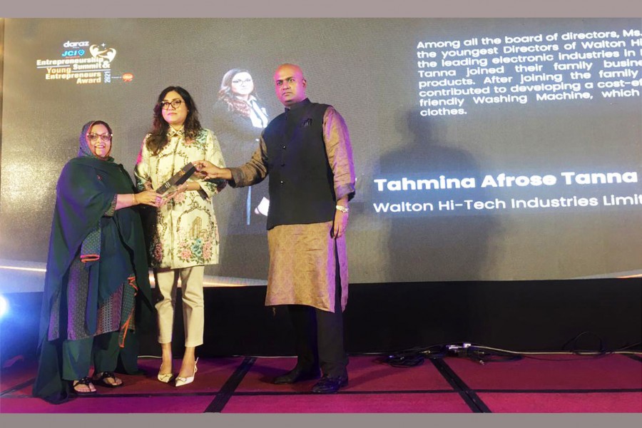 The award was handed over to Ms Tahmina Afrose Tanna at a function held at hotel Le Méridien Dhaka on Saturday