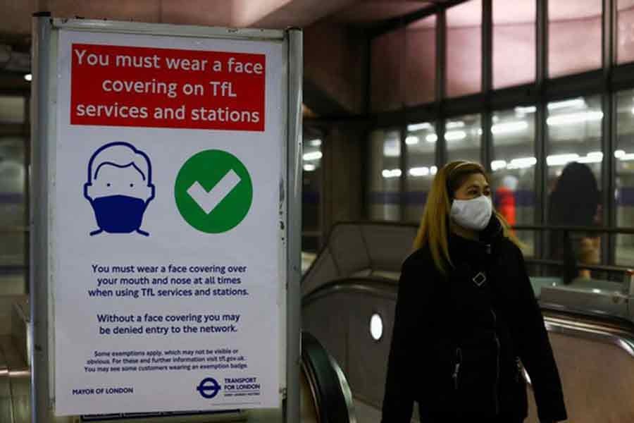 A person wearing a face mask on the London underground, as the spread of the coronavirus disease (COVID-19) continues in London, on November 29 this year –Reuters file photo