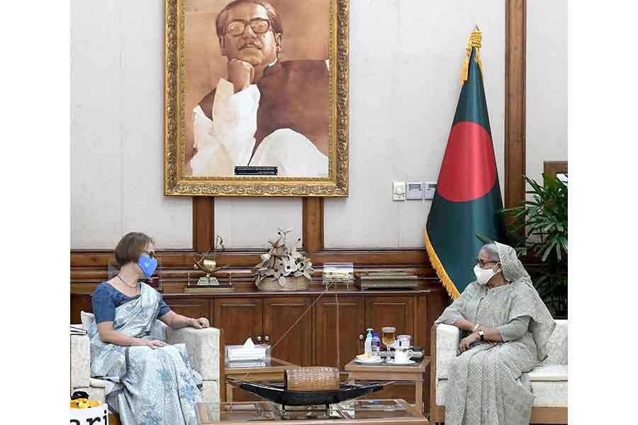 United Nations (UN) Resident Coordinator in Dhaka Mia Seppo paying a farewell call on Prime Minister Sheikh Hasina at Ganabhaban on Tuesday –PID Photo
