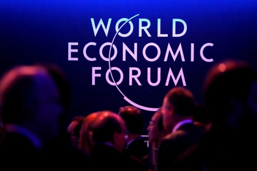 A logo of the World Economic Forum (WEF) is seen as people attend the WEF annual meeting in Davos, Switzerland Jan 24, 2018. REUTERS/Denis Balibouse/File