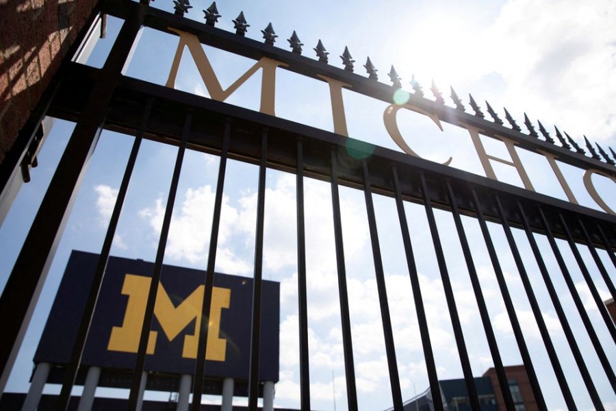 An entrance to Michigan Stadium is seen on the University of Michigan campus in Ann Arbor, Michigan, U.S. August 10, 2020. REUTERS/Emily Elconin/File Photo