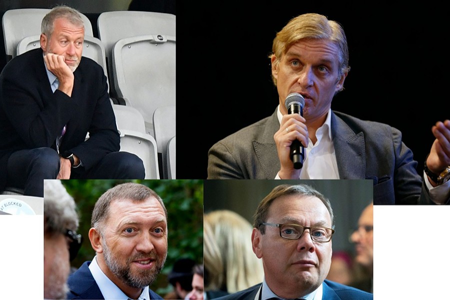 (Clockwise, from left) The combination photo showing Chelsea football club owner Roman Abramovich, banker Oleg Tinkov, Mikhail Fridman, co-founder of Alfa-Group, and Russian metals magnate Oleg Deripaska — AP/Files