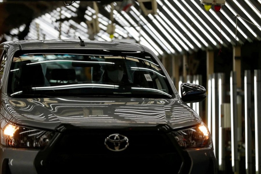 A car is pictured at the Toyota assembly plant in Zarate, on the outskirts of Buenos Aires, Argentina March 15, 2021. REUTERS/Agustin Marcarian/File Photo