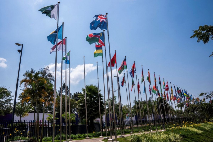 Flags representing Commonwealth countries fly at the Kigali Convention Centre, the venue hosting the Commonwealth Heads of Government Meeting (CHOGM) in Kigali, Rwanda June 22, 2022. REUTERS/Jean Bizimana/File Photo