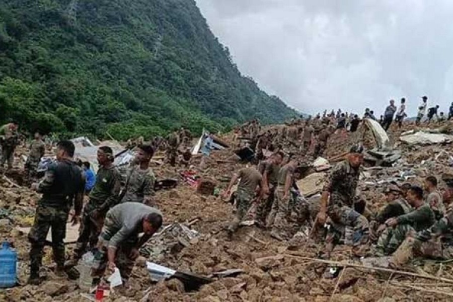 Search and rescue operations are underway at the landslide-affected area in a remote area of the north-eastern state of Manipur on Thursday, Jun 30, 2022. ANI/Twitter