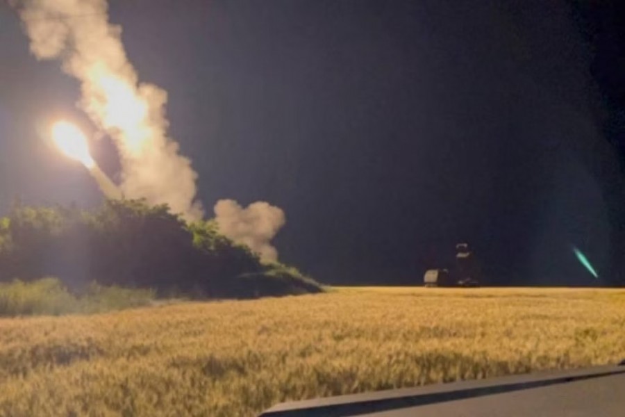 A view shows a M142 High Mobility Artillery Rocket System (HIMARS) is being fired in an undisclosed location, in Ukraine in this still image obtained from an undated social media video uploaded on Jun 24, 2022 Pavlo Narozhnyy/ REUTERS