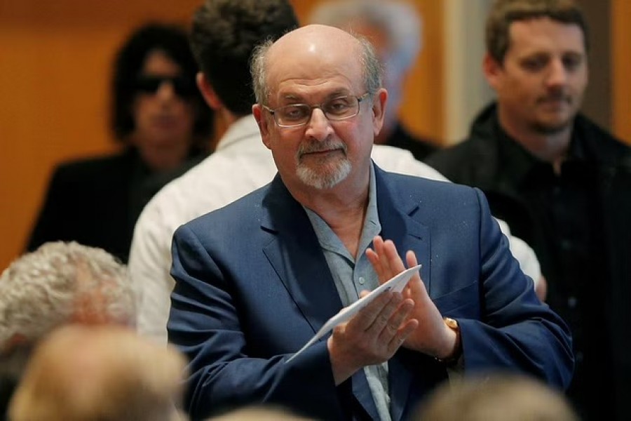 Author Salman Rushdie arrives for the PEN New England's Song Lyrics of Literary Excellence Award ceremony at the John F Kennedy Library in Boston, Massachusetts, US, Sept 19, 2016. REUTERS