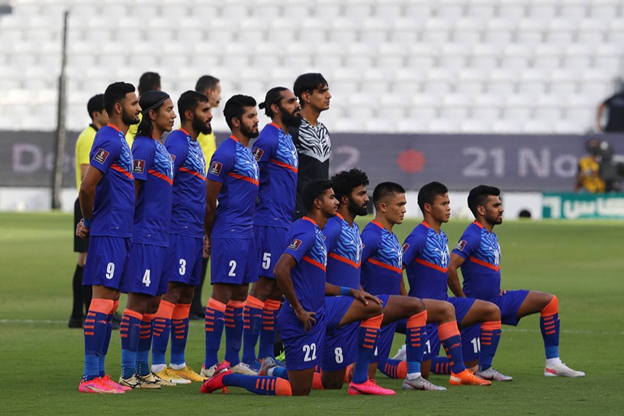 Indian football players pose for a picture prior to a match — Reuters/Files