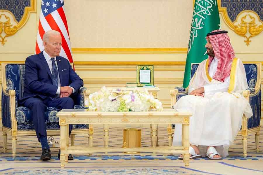 Saudi Crown Prince Mohammed bin Salman and US President Joe Biden meeting at Al Salman Palace upon in Jeddah on July 15 this year –Reuters file photo