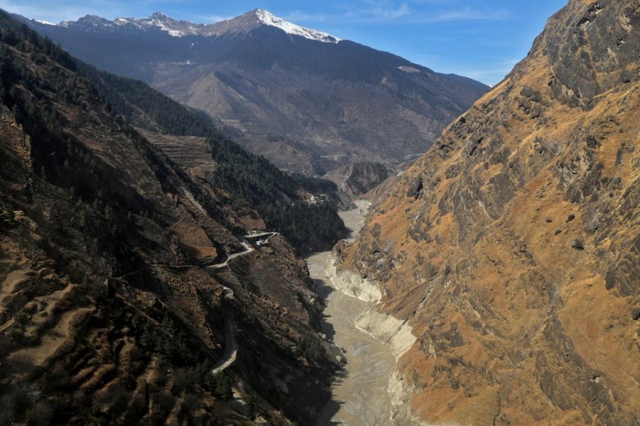 An aerial view shows Dhauliganga river flowing in Chamoli district, in the northern state of Uttarakhand, India on February 12, 2021 — Reuters photo