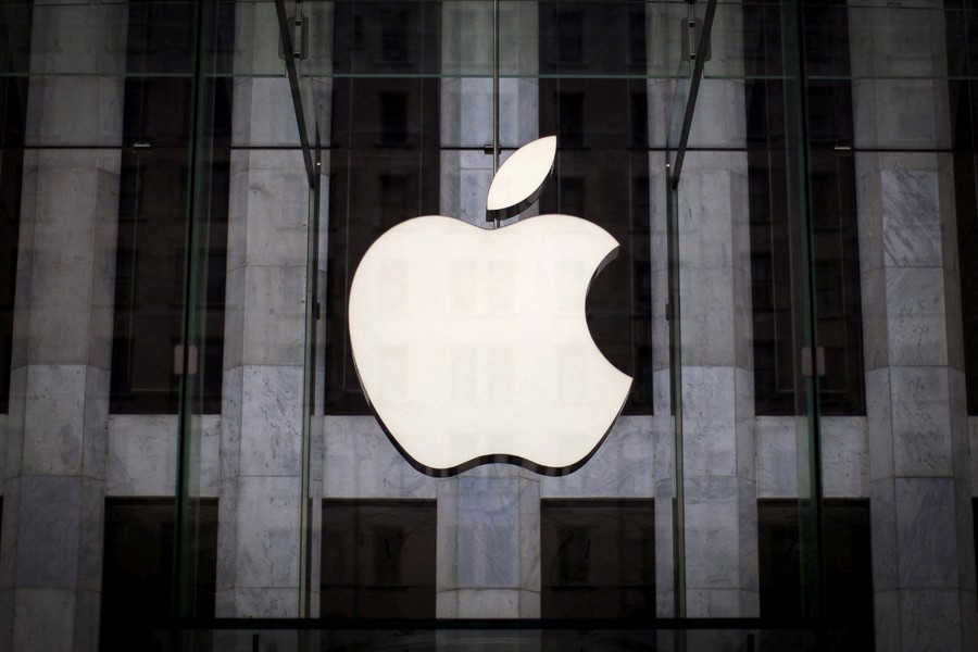 An Apple logo hangs above the entrance to the Apple store on 5th Avenue in the Manhattan borough of New York City on July 21, 2015 — Reuters/Files