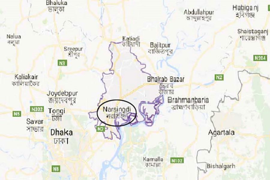Google map showing Narsingdi district.