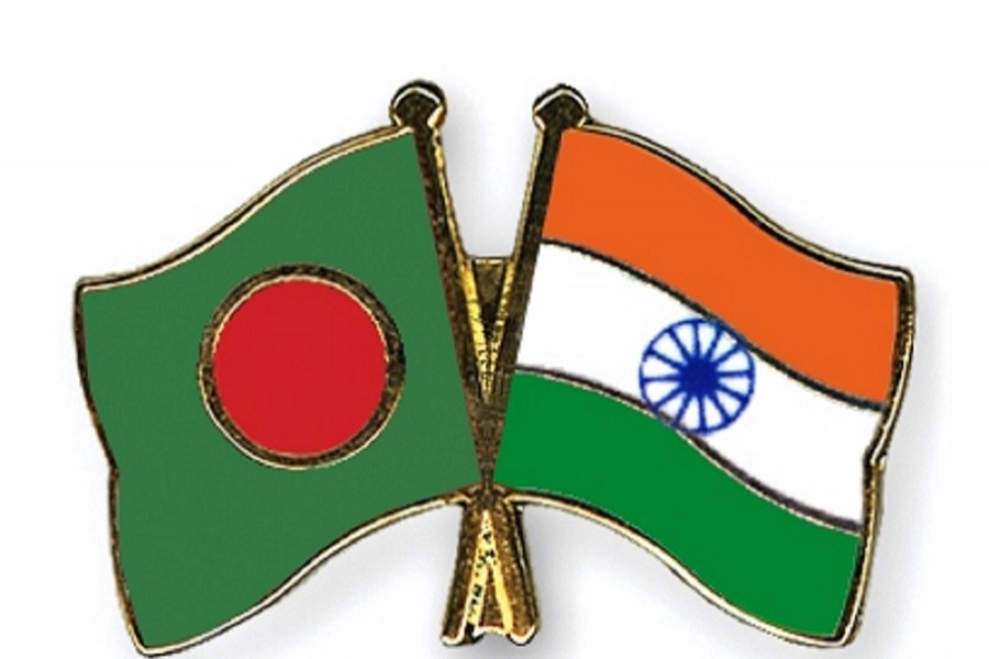 Bangladesh and India flags are seen cross-pinned symbolising friendship between the two nations. Photo: Internet