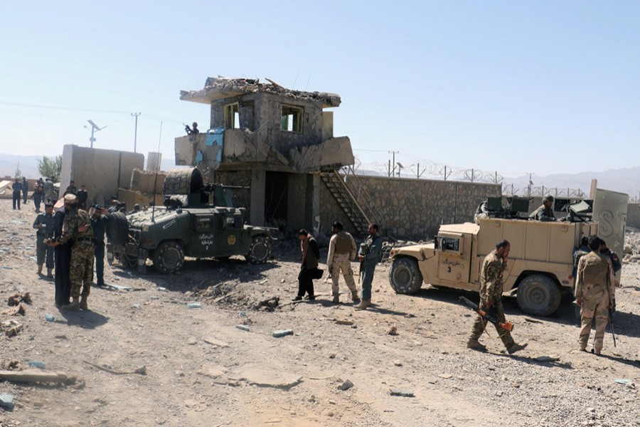 Afghan security forces inspect the aftermath of a suicide bomb blast in Paktia Province, Afghanistan om June 18 last. - Reuters file photo