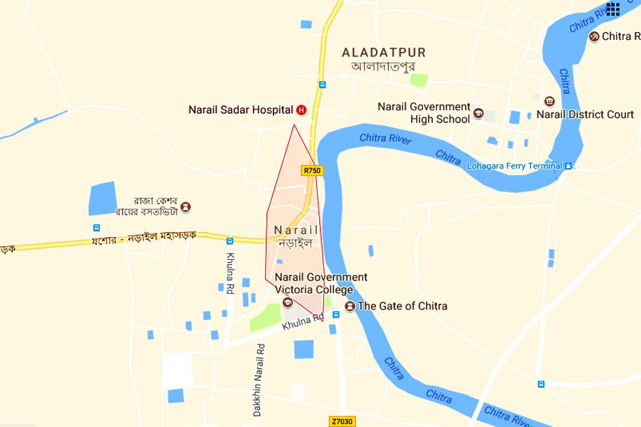 Google map showing Narail district