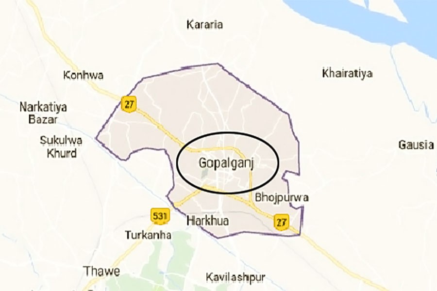 Google map showing Gopalganj district