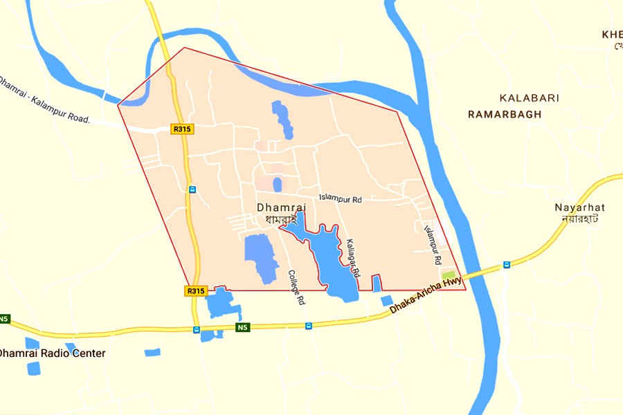 Google map showing Dhamrai upazila