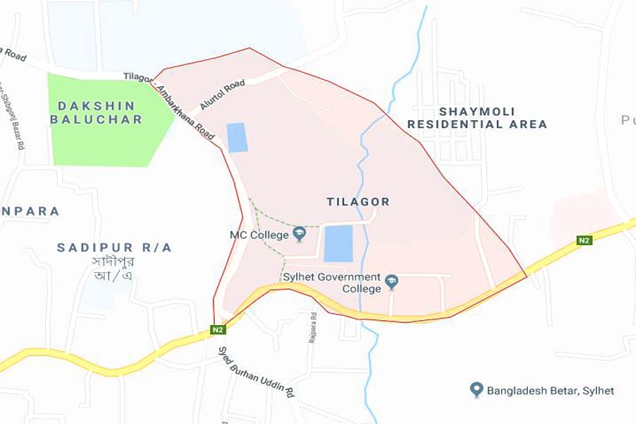 Google map showing Tilagor area in Sylhet