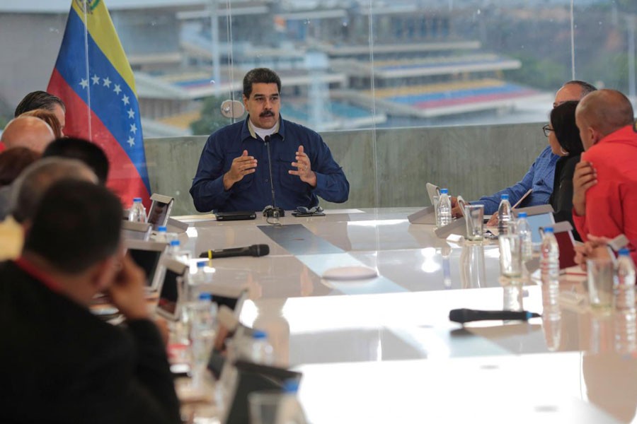 Venezuela's President Nicolas Maduro attends a meeting with the Political High Command of the Revolution and General Staff of the Venezuela's United Socialist Party (PSUV) in Caracas, Venezuela January 27, 2018. (REUTERS)