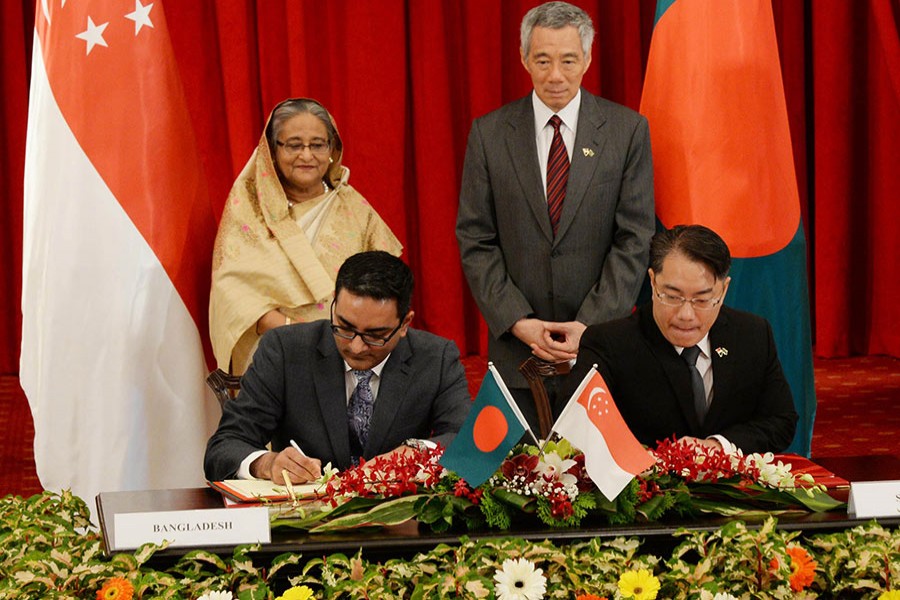 The MoU was signed on Monday at the Istana, office of the President of Singapore, in the presence of the prime ministers of both countries. - Focus Bangla photo
