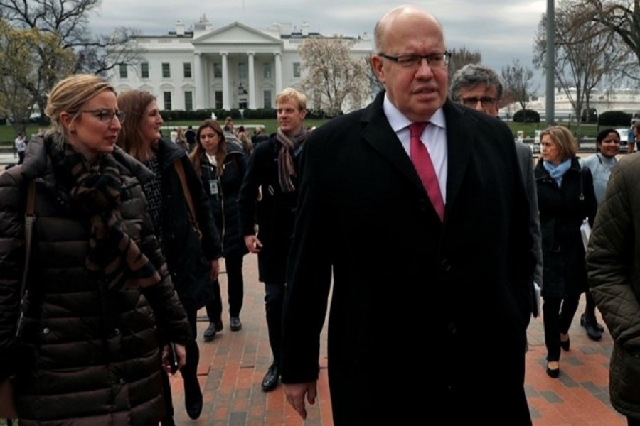 German Economic Minister Peter Altmaier walks after delivering a statement regarding the Trump Administration's steel and aluminium tariffs outside of the White House in Washington, US, March 19, 2018. Reuters/Files