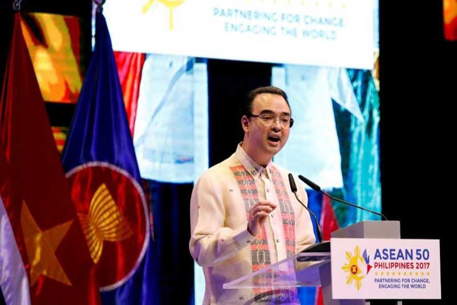 Philippine Foreign Secretary Alan Peter Cayetano speaks during the closing ceremony of the 50th Association of Southeast Asia Nations (ASEAN) Regional Forum (ARF) in Manila, Philippines August 8, 2017. Reuters/Files