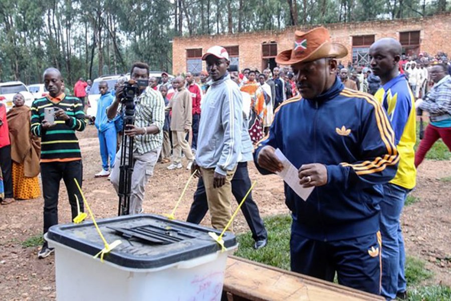 Burundi President Pierre Nkurunziza casts his ballot at a polling centre during the constitutional amendment referendum on Thursday - Reuters photo