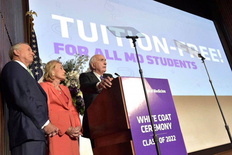 New York University's School of Medicine announces it is offering full-tuition scholarships to all current and future students in its MD degree program, regardless of need or merit, Aug 16, 2018. NYU photo