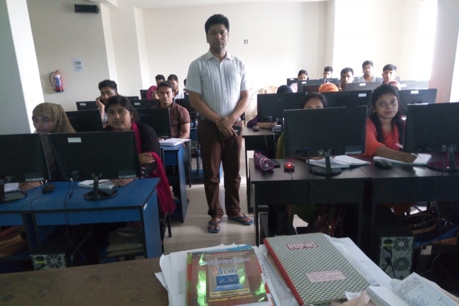 Youths attending a training session on computer office application course at UCD, Jhenidah recently 	— FE Photo