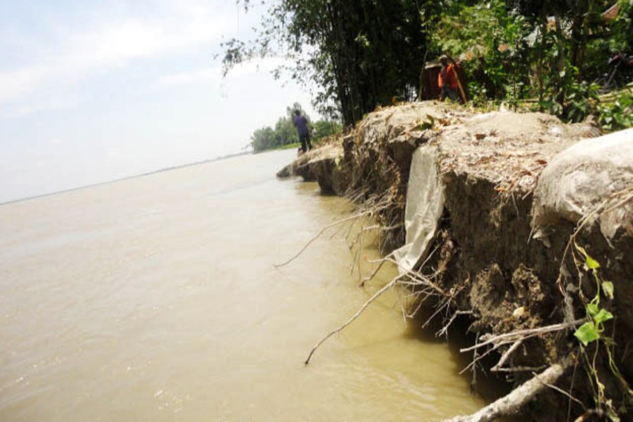 Erosion by the river Teesta has taken a serious turn at Kawnia upazila in Rangpur    	— FE Photo