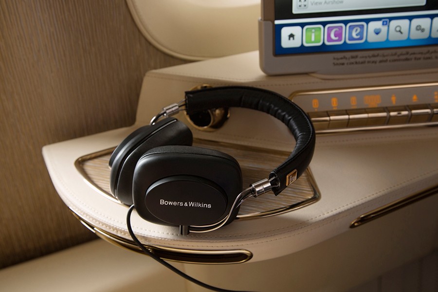 The new Bowers & Wilkins Active Noise Cancelling E1 headphones were created exclusively for Emirates passengers