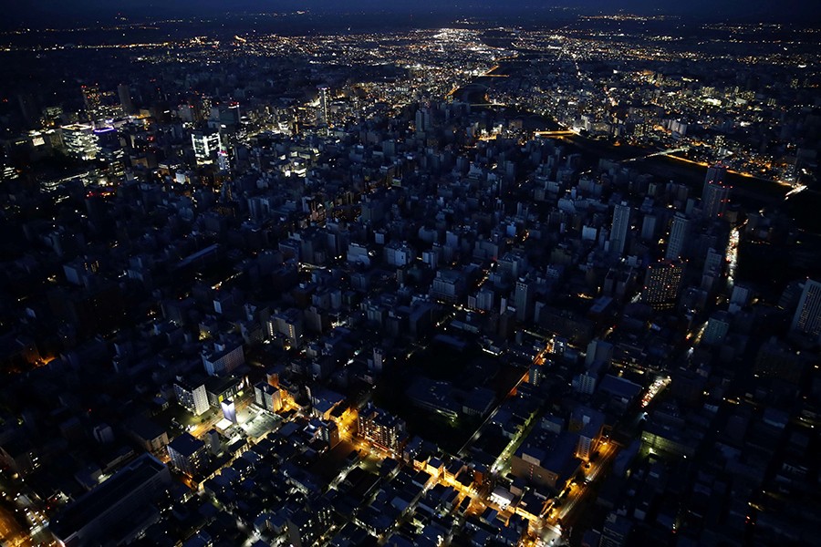 An aerial view shows central Sapporo city during blackout after an earthquake hit the area in Sapporo, Hokkaido, northern Japan, in this photo taken by Kyodo on Thursday last — Kyodo photo via Reuters
