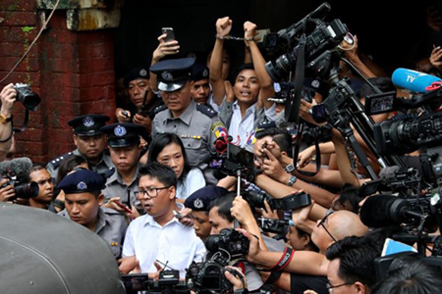 Detained Reuters journalists Wa Lone and Kyaw Soe Oo leave Insein court after listening to the verdict in Yangon, Myanmar on September 3 — Reuters photo