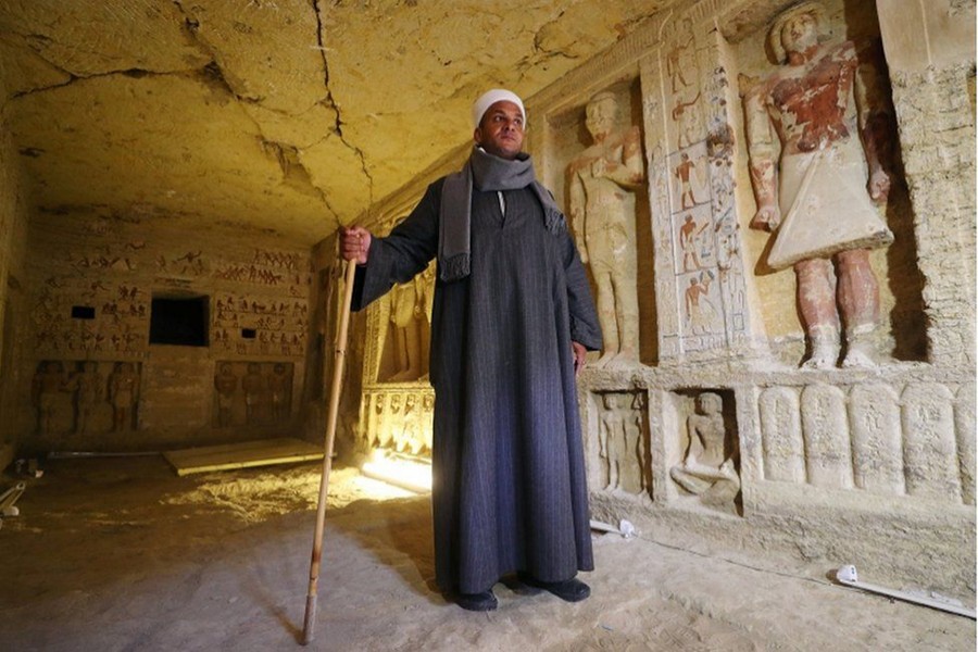 Mustafa Abdo is the project's chief of excavation. The tomb is 10m (33 ft) long, 3m (9.8ft) wide, and a little under 3m high. Reuters photo