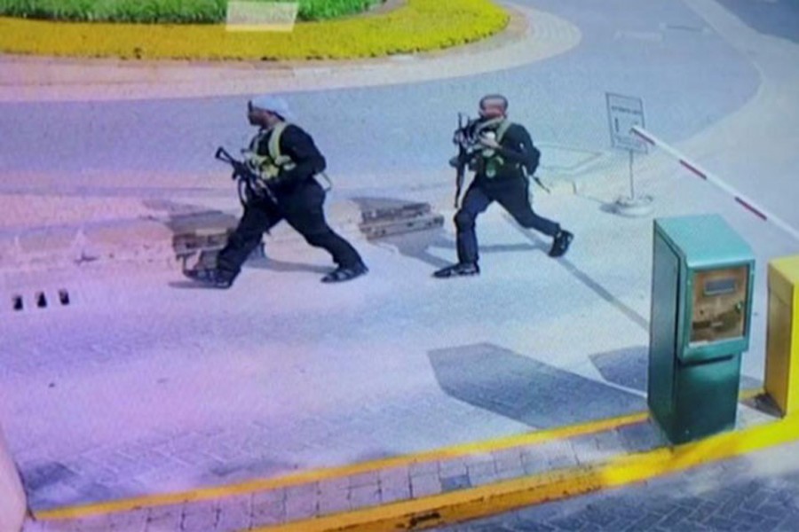 Two of the gunmen are pictured as they made their way into a hotel and office complex in Nairobi, Kenya, January 15, 2019, in this still image taken from a CCTV footage obtained by Reuters TV on January 16, 2019.