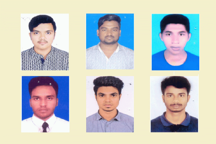The expelled BSMRSTU students, clockwise from top left: Turzo Howlader, Md Shahin Mia, Ashiquzzaman Limon, Hridoy Kumar Dhar, Nadim Islam, and Shipon Ahmed. Photo: Collected