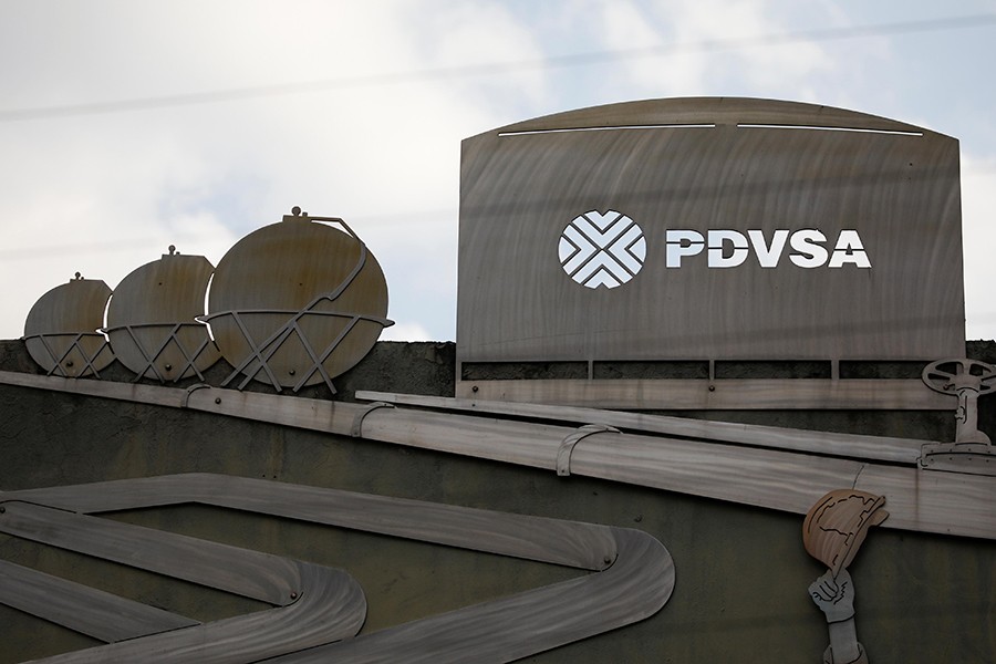 Cutouts depicting images of oil operations are seen outside a building of Venezuela's state oil company PDVSA in Caracas, Venezuela  onJanuary 28, 2019 — Reuters photo
