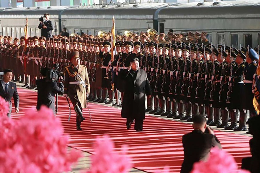 North Korean leader Kim Jong Un departs for a summit in Hanoi, in Pyongyang, North Korea in this photo released by North Korea's Korean Central News Agency (KCNA) on Feb 23, 2019. Reuters