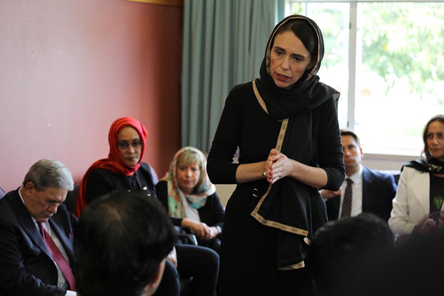 New Zealand Prime Minister Jacinda Ardern speaks to representatives of the Muslim community at Canterbury refugee centre in Christchurch, New Zealand on March 16, 2019 — Reuters photo