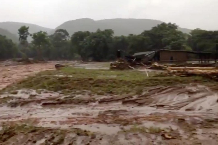 Flooding caused by Cyclone Idai is seen in Chipinge, Zimbabwe on March 16, 2019 in this still image taken from social media video obtained on March 17, 2019 — via Reuters