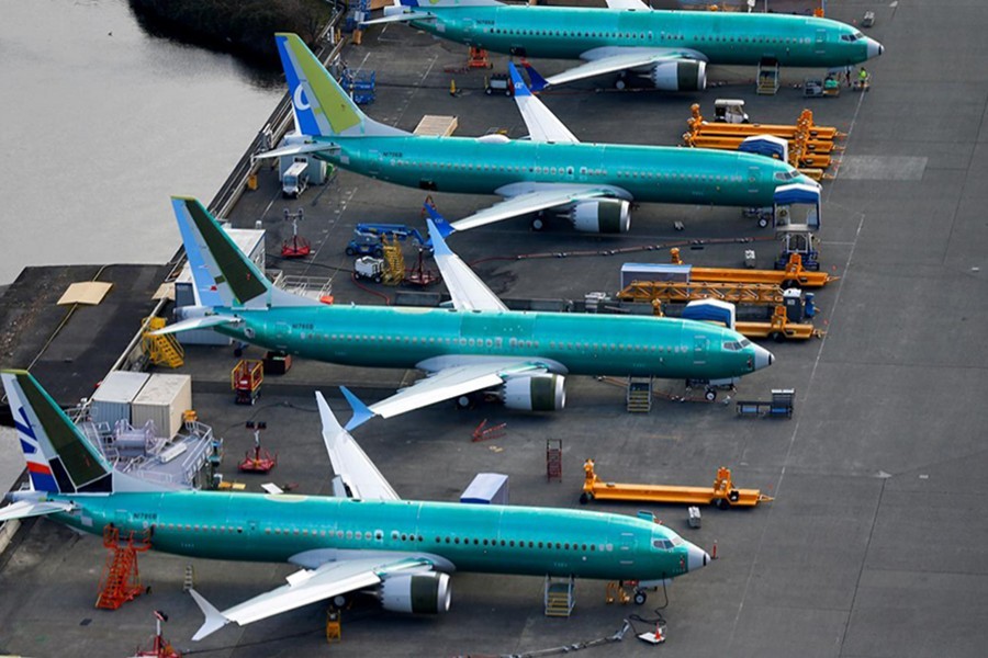An aerial photo shows Boeing 737 MAX airplanes parked at the Boeing Factory in Renton, Washington, US on March 21, 2019 — Reuters photo