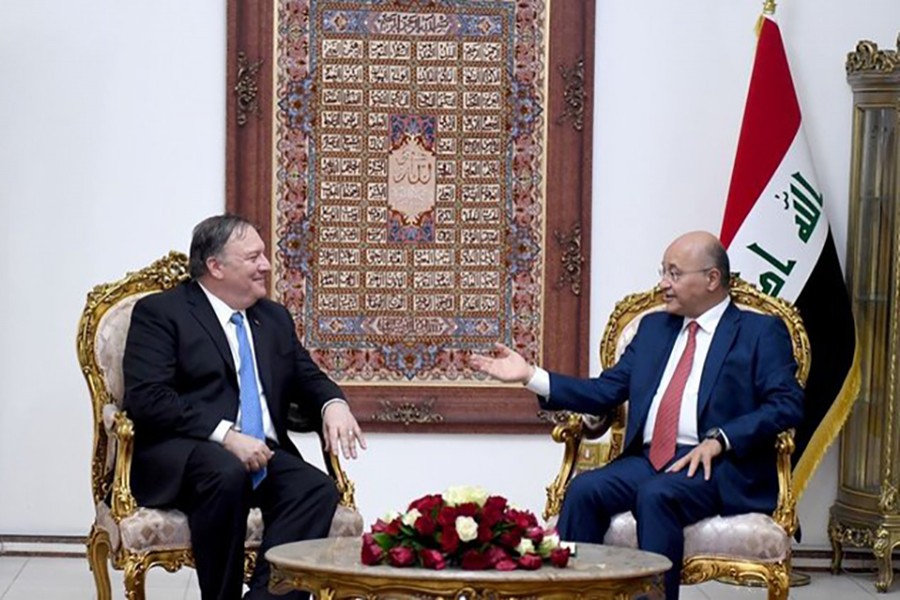 Iraq's President Barham Salih (right) meets with US Secretary of State Mike Pompeo in Baghdad, Iraq on May 7, 2019. The Presidency of the Republic of Iraq Office/Handout via Reuters