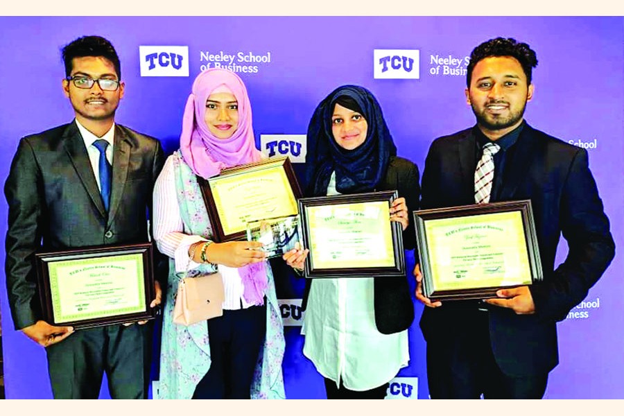 Team Prothoma from Bangladesh University of Professionals — (from left) Mahedi Hasan Omi, Nafisa Hasan, Sumaiya Alam and Zarif Tazwar