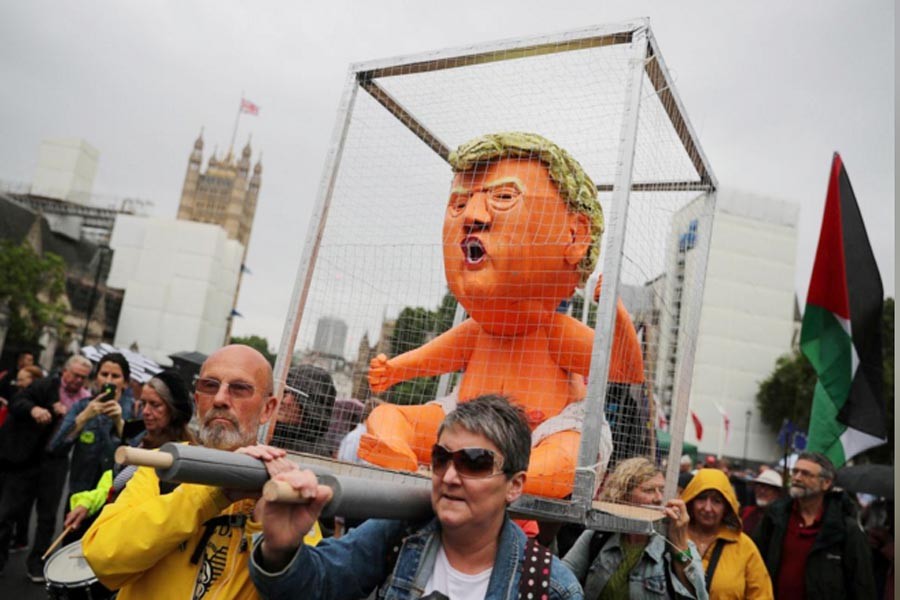 Thousands protest against Trump in London but fewer than last year