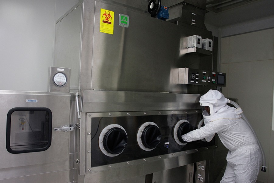 An employee operates machinery at Beacon Pharmaceuticals' factory - the leading oncology company of Bangladesh. Courtesy: Beacon Pharma