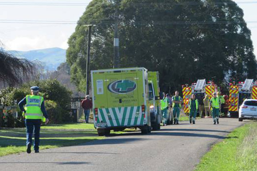Cordons are in place following a fatal two-plane crash near Hood Aerodrome in Masterton - Photo: Eli Hill, Wairarapa Times-Age