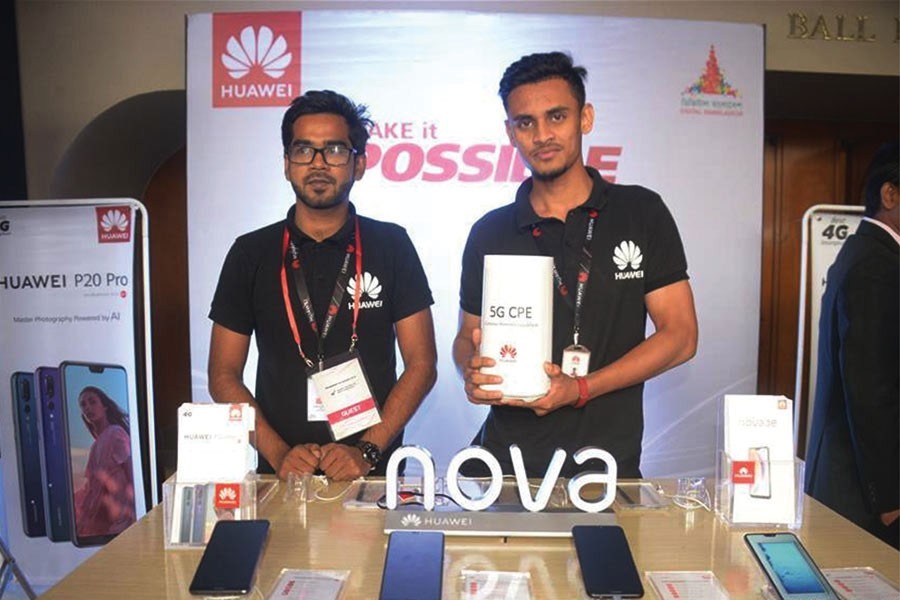 Huawei products are displayed on the sidelines of the Bangladesh 5G Summit 2018 in Dhaka, Bangladesh, on July 25, 2018. —Photo: Xinhua
